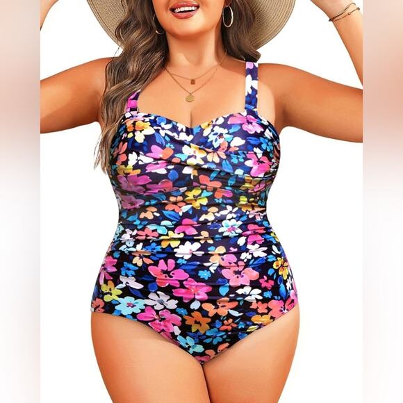 Womens Plus Size One Piece Swimsuit - Ruched Tummy Control Bathing Suit XL - Picture 1 of 5